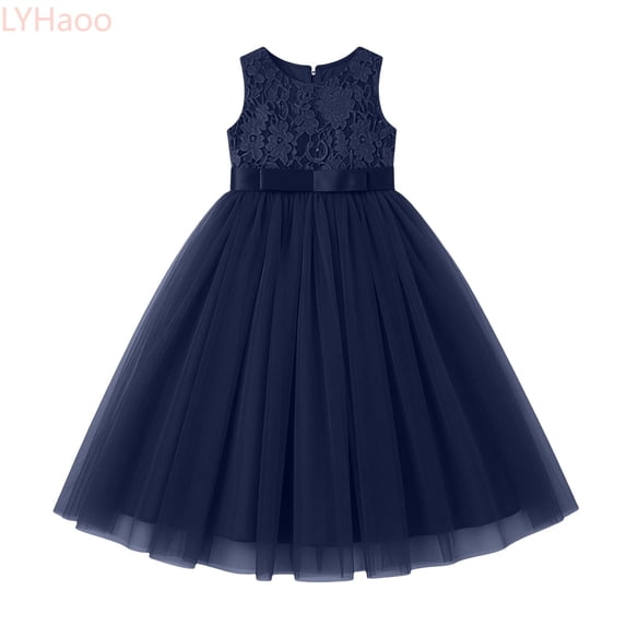 LYHaoo Elegant Long Sleeveless Dress For Girls Lace Formal Gown With Puffy Skirt For And Partiesï¼Casual Floral Dresses Sizes 11-12 Years Blue