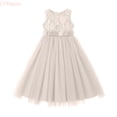 thumbnail image 1 of LYHaoo Elegant Long Sleeveless Dress For Girls Lace Formal Gown With Puffy Skirt Perfect For And Parties，Casual Floral Dresses Sizes 3-4 Years Beige, 1 of 5