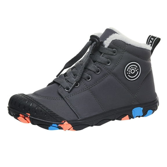 LYHaoo Fashion Autumn Children Boys Girls Sporsts Shoes Cotton Shoes Snow Boots Warm Thick Comfortable Lace Up Sizes 1.5 Gray(Big Kid)