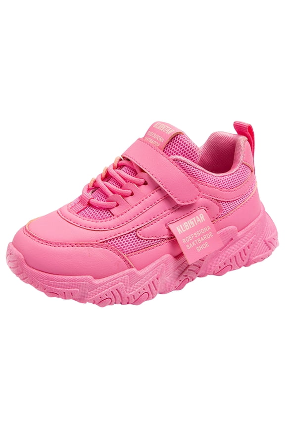 Fashion Four Seasons Children Sneakers Girls Flat Thick Bottom Non Lightweight Mesh Upper Breathable Comfortable Lace Up Hook Loop Solid Color Casual Style Sizes 10 Pink(Little Kid)
