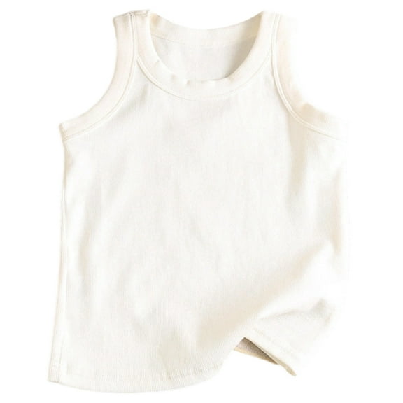 LYHaoo Fashion Girl Casual Sports Top Comfortable Solid Striped Ribbed Sleeveless Turtleneck Top Suitable For Daily Outings Suitable For Ages 4 To 14 Girls Tops Sizes 7-8 Years White