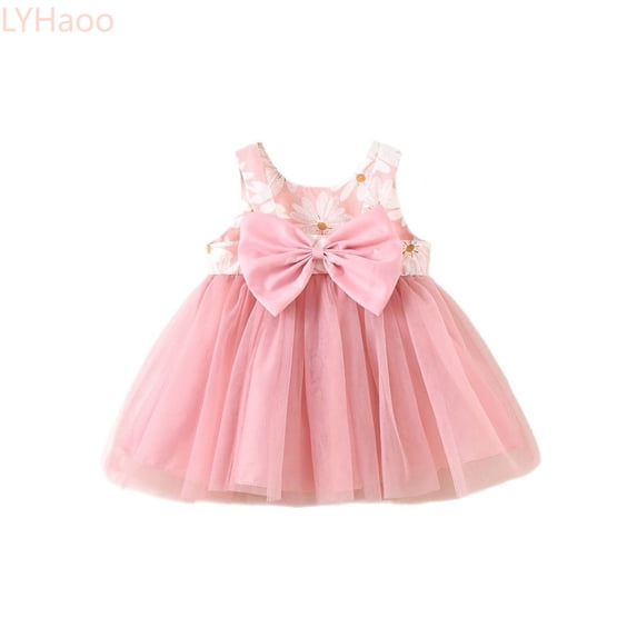 LYHaoo Floral Princess Beach Vacation Bag Ruffles Summer Dress Set Girls Sleeveless Baby Toddler Dresses Girls Dresses,Girls Floral Dresses Sizes 18-24 Months Pink