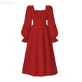thumbnail image 1 of LYHaoo French Square Neck Girls Party Dress With Puff Sleeves Elegant Waist Defining Flared Gown For Autumn Fall Season Formal Occasions And Special Events，Vintage Girls Dress Sizes 10-11 Years Red, 1 of 6