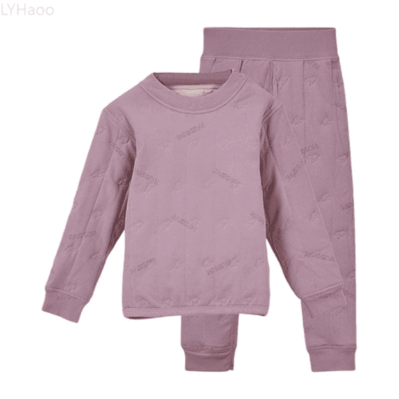 LYHaoo Girl 2 Piece Outfits Girls Thermal Underwear Winter Lined Warm Long Sleeve Top And Pants Comfy Loungewear For Cold Weather Indoor Outdoor Activities Sizes 5-6 Years(Purple)
