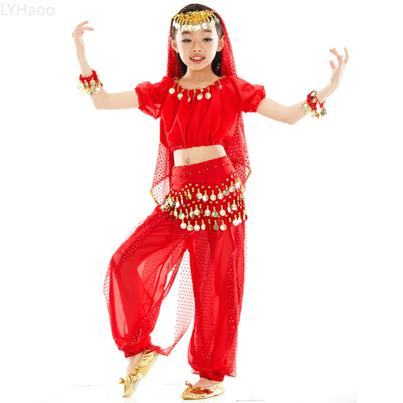 LYHaoo Girl 2 Piece Outfits Handmade Children Girl Belly Dance Kids Belly Dancing Dance Cloth Sizes 4-5 Years(Red)