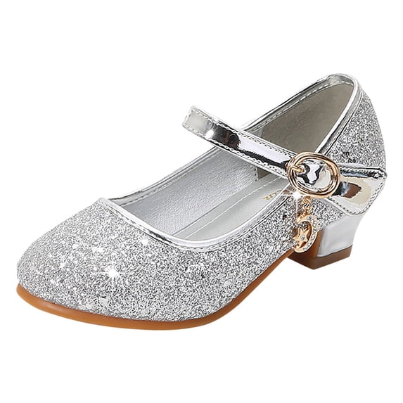 LYHaoo Girl Princess PU Sequins Shoes Children Silver Performance Shoes Sizes 1 Silver(Big Kid)