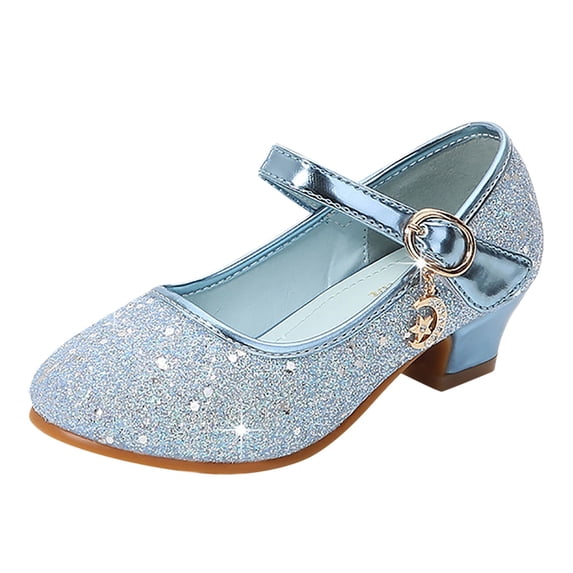 LYHaoo Girl Princess PU Sequins Shoes Children Silver Performance Shoes Sizes 10.5 Blue(Little Kid)