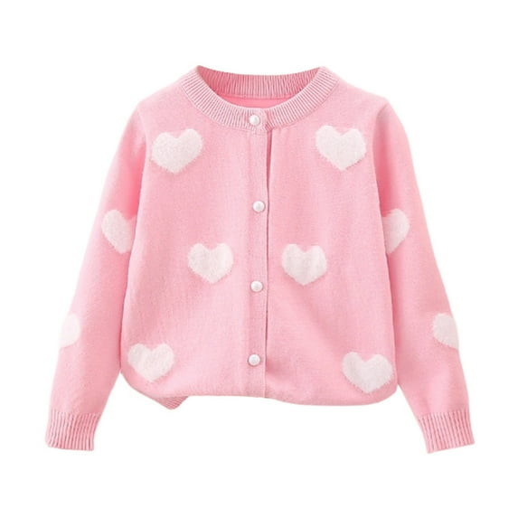 LYHaoo Girl's Cute Graphic Cardigan Sweater Open Front Long Sleeve Knit Light Weight Cardigans Sweater Outerwear 6-7 Years(Pink)