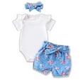 thumbnail image 1 of LYHaoo Girls 2-Piece Sets Girls Summer Outfits Set Baby Toddler Casual Playwear Short Sleeve Romper With Shorts Comfortable Breathable Daily Wear Sizes 2-3 Years(Blue), 1 of 5