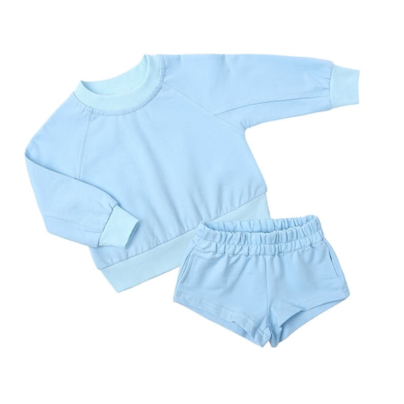 LYHaoo Girls 2-Piece Sets Toddler Boys Girls Clothes Set Kids Long Sleeve Crewneck Loose Sweatshirt Athletic Shorts Set Tracksuits Outfits Sizes 2-3 Years(Blue)