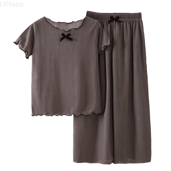 LYHaoo Girls 2Pcs Clothing Set Girls Outfits Set Toddler Summer Casual Outfit Pure Color Round Neck Ruffled Sleeve Top And Pants Wear For 1 8 Years Old Sizes 7-8 Years(Gray)