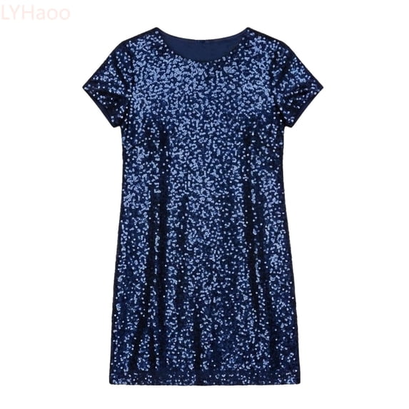 LYHaoo Girls A-Line Dresses Sparkling Sequin Party Dress For Girls Elegant Glittering Beaded Gown For And Celebrations Sizes 3-4 Years(Blue)