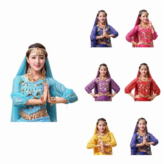LYHaoo Girls Basic Tees,Kids Girls Indian Belly Dance Outfits Sequins Long Sleeve Hip Dance Top For ,Sizes 3-12 Years