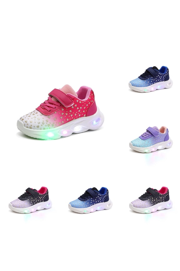 Girls' Breathable Sneakers LED Flashing with Cute Heart Printed Thick Sole Running Walking Shoes for School Casual,Purple,Sizes 6(5.12") Toddler
