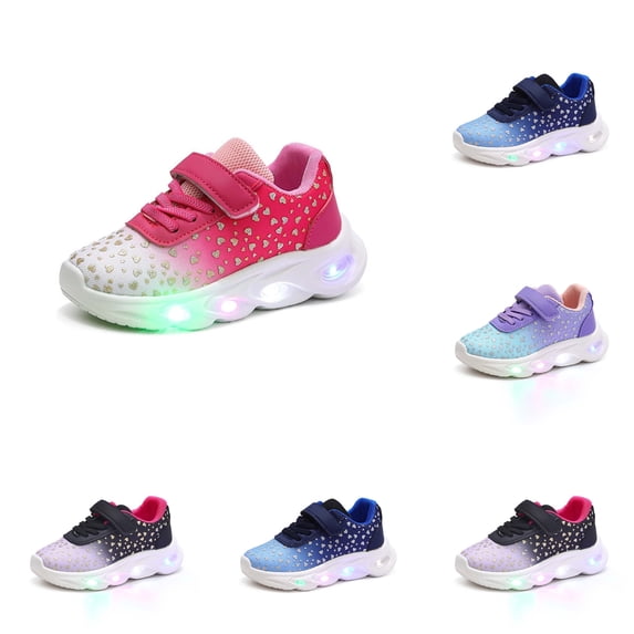 LYHaoo Girls' Breathable Sneakers LED Flashing with Cute Heart Printed Thick Sole Running Walking Shoes for School Casual,Purple,Sizes 7(5.51") Toddler