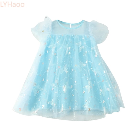 LYHaoo Girls Butterfly Spun Dress Cute Personality Princess Skirt A Line Skirt,Casual Floral Dresses Sizes 3-4 Years Blue