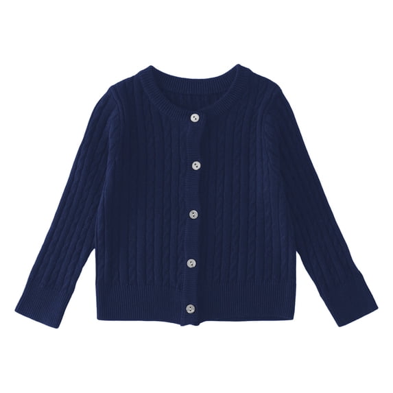 LYHaoo Girls' Cardigan Sweater Long Sleeve Button Down Knit Sweater School Uniform Outerwear 2-3 Years(Blue)