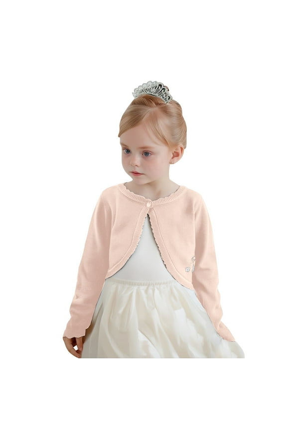 Girls Cardigan Sweater Long Sleeve Knit Button Closure Shrug Sweaters Cropped Jacket Dress Cover Up Tops 7-8 Years(Pink)