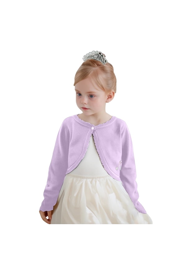 Girls Cardigan Sweater Long Sleeve Knit Button Closure Shrug Sweaters Cropped Jacket Dress Cover Up Tops 9-10 Years(Purple)