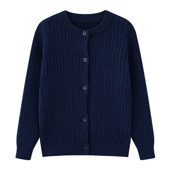 LYHaoo Girls Cardigan Sweater School Uniform Button Long Sleeve Knit Tops Fall Winter Sweater Cardigan for Kids 3-4 Years(Blue)