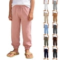 thumbnail image 1 of LYHaoo Girls Casual Jogger Pants Elastic Waistband Ankle Cuffs Soft Comfortable Kids Trousers For Daily Play And Outdoor Activities Long Pants for Girls(Green), 1 of 7