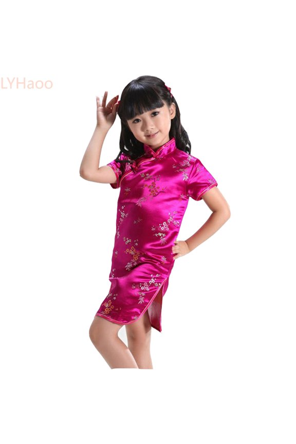Girls Chinese Dress Qipao Baby Girls New Year Clothing Floral Short Sleeve Cheongsam Kids Birthday Party Outfits,Girls A Line Dresses Sizes 12-18 Months Pink