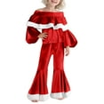 thumbnail image 1 of LYHaoo Girls Clothing Sets Girls Velvet Santa Long Sleeve Top With Flare Pants Festive Holiday Party Outfit For Season Sizes 7-8 Years(Red), 1 of 4