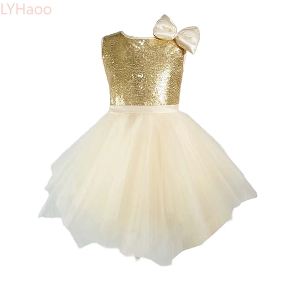 LYHaoo Girls' Color Sleeveless Party Dress With Cute Round Neck For Kids Stage Performance Ready Lightweight Skirt For Girls,Dresses for School Casual Sizes 2-3 Years Beige