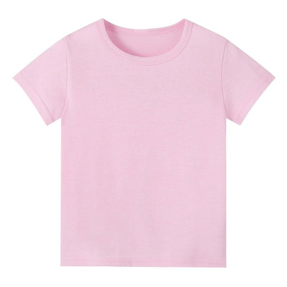LYHaoo Girls Cotton T-Shirts Crew Neck Short Sleeve Summer Tees Solid Color Summer Casual Sizes 6-7 Years Pink