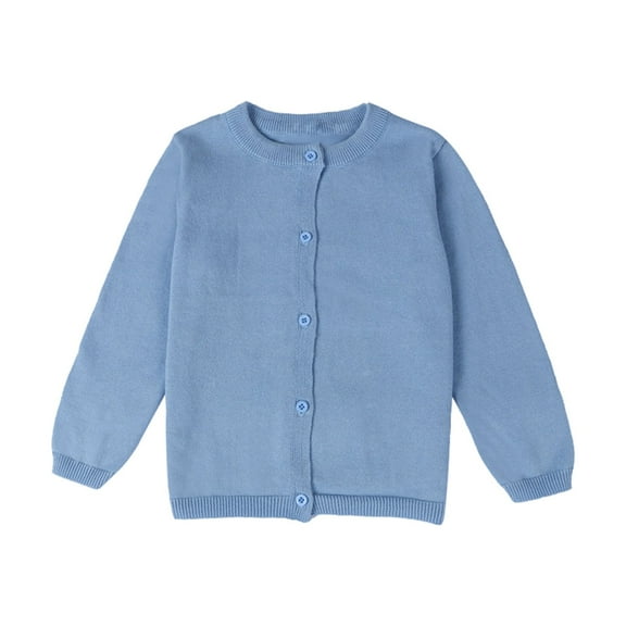 LYHaoo Girls Crewneck Cardigan Sweaters Long Sleeve Kids Button Down Cotton Sweaters School Uniform Sweaters for Little Girls 12-18 Months(Blue)
