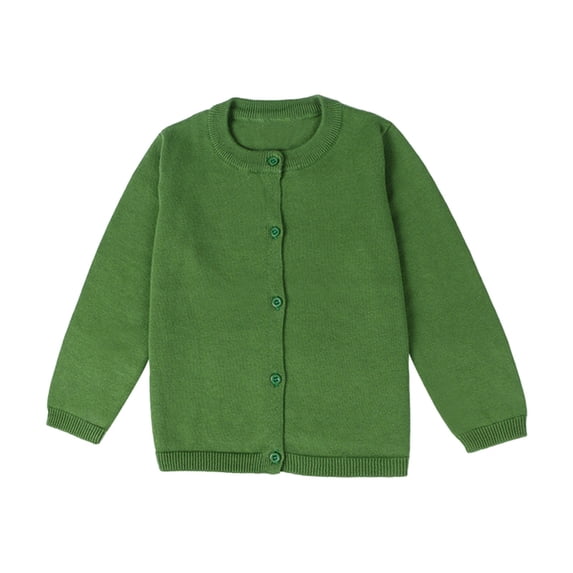 LYHaoo Girls Crewneck Cardigan Sweaters Long Sleeve Kids Button Down Cotton Sweaters School Uniform Sweaters for Little Girls 12-18 Months(Green)