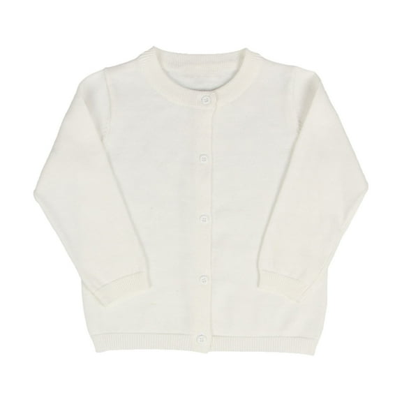 LYHaoo Girls Crewneck Cardigan Sweaters Long Sleeve Kids Button Down Cotton Sweaters School Uniform Sweaters for Little Girls 18-24 Months(White)