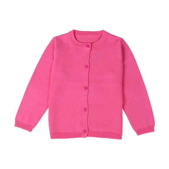LYHaoo Girls Crewneck Cardigan Sweaters Long Sleeve Kids Button Down Cotton Sweaters School Uniform Sweaters for Little Girls 3 Years(Red)