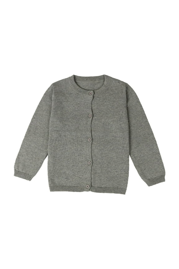 Girls Crewneck Cardigan Sweaters Long Sleeve Kids Button Down Cotton Sweaters School Uniform Sweaters for Little Girls 4 Years(Gray)