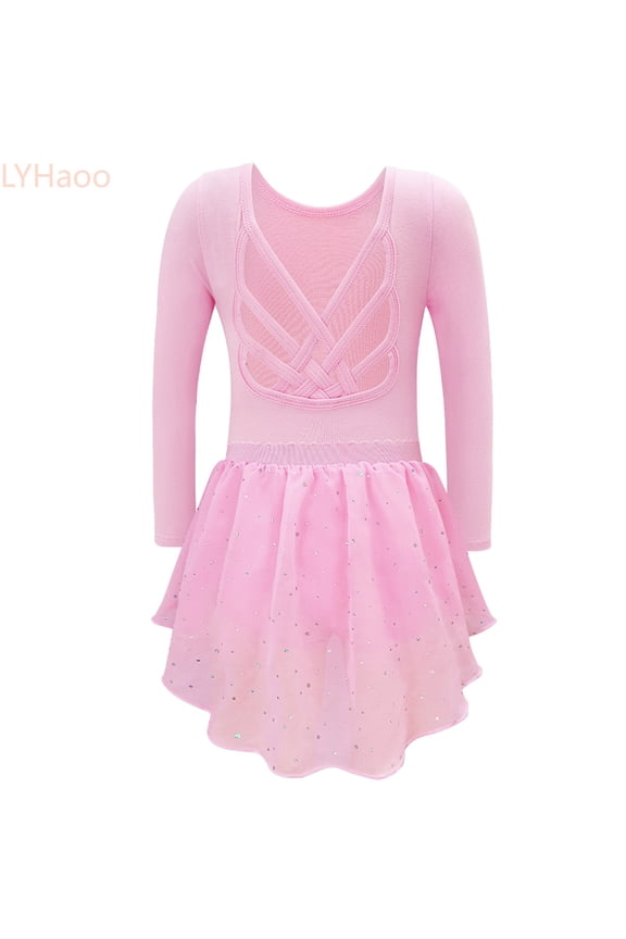 Girls Dance Festival Long Sleeve Leotard With Back And Sparkly Skirt Two Piece For Performance Gymnastics Practice,Casual Floral Dresses Sizes 6-7 Years Red