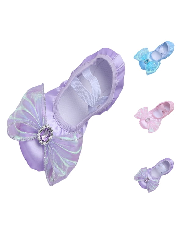 Girls Dance Shoes Soft Toe Bow Ballet Flats Performance Party School Shoes Wedding,Purple,Sizes 9.5(6.1") Toddler