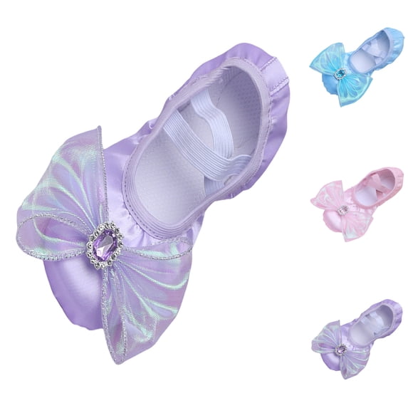 LYHaoo Girls Dance Shoes Soft Toe Bow Ballet Flats Performance Party School Shoes Wedding,Purple,Sizes 9(5.91") Toddler
