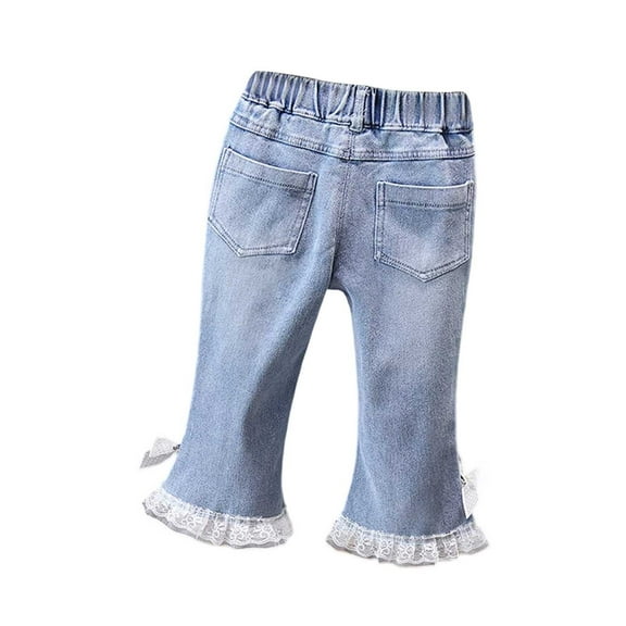 LYHaoo Girls' Denim Flared Pants For Kids 2025 Spring Arrival Slim Fit Long Pants For Children 3 13 Girls Pants Sizes 110 White