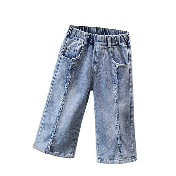 LYHaoo Girls' Denim Flared Pants For Kids 2025 Spring Arrival Slim Fit Long Pants For Children 3 13 Girls Pants Sizes 150 Blue