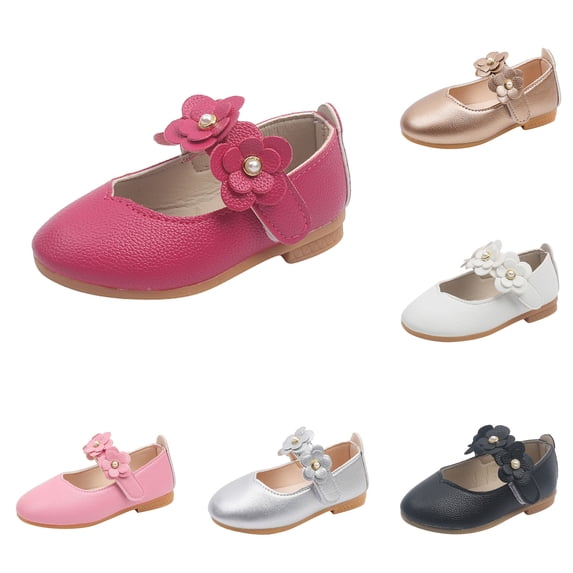 LYHaoo Girls Dress Shoes Soft Toe Flower Girl Shoes Hook Loop Wedding Party Dress Shoes,Pink,Sizes 13.5(7.68") Little Kid