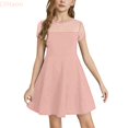 thumbnail image 1 of LYHaoo Girls Dress Solid Color Mesh Stitching Cute Summer Short Everyday Dress,Girls Floral Dresses Sizes 10-12 Years Pink, 1 of 5