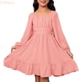 thumbnail image 1 of LYHaoo Girls Dresses Casual Long Sleeve Backless Dress With Waist Tie For Outdoor Summer Spring Fall，Casual Floral Dresses Sizes 10-11 Years Pink, 1 of 6