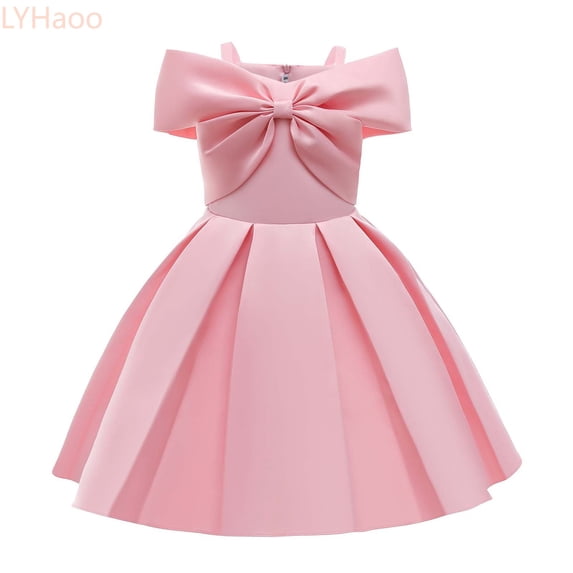 LYHaoo Girls Elegant Dress Off Shoulder A Line Casual Party Dresses,Girls Casual Dresses Sizes 2-3 Years Pink