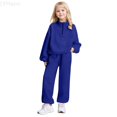 thumbnail image 1 of LYHaoo Girls Fashion Casual Print Hooded Long Sleeve Top And Pants For Big Kids Youth Two Piece Outfit With Soft Comfort Fit Girls Outfit Sets Sizes 12-13 Years(Blue), 1 of 6