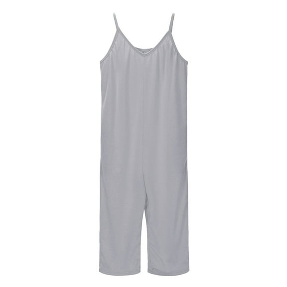 LYHaoo Girls Fashion Solid Casual Romper Sleeveless Long Pants Jumpsuit With Side Pockets Girls Jumpsuit Romper 8-9 Years Gray(Little Kid)