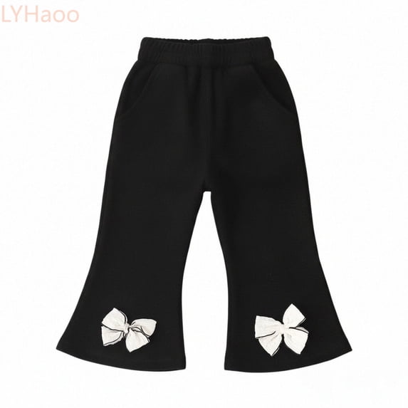 LYHaoo Girls Flared Pants Stretch Comfortable Casual Trousers For Everyday Wear Soft Elastic Waistband Durable Classic Denim Bottoms Casual Pants for Girls(Black)
