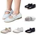thumbnail image 1 of LYHaoo Girls Flat Dress Shoes,Mary Jane Princess Flower Girl Shoes Ankle Strap Party School Shoes Wedding,Beige,Sizes 7(5.51") Toddler, 1 of 7