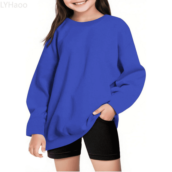 LYHaoo Girls Fleece Hoodie Winter Warm Long Sleeve Oversized Pullover Casual Kids Crewneck Sweatshirt Clothes For Teen Hoodies Warm Sweatshirts Sizes 13-14 Years(Blue)