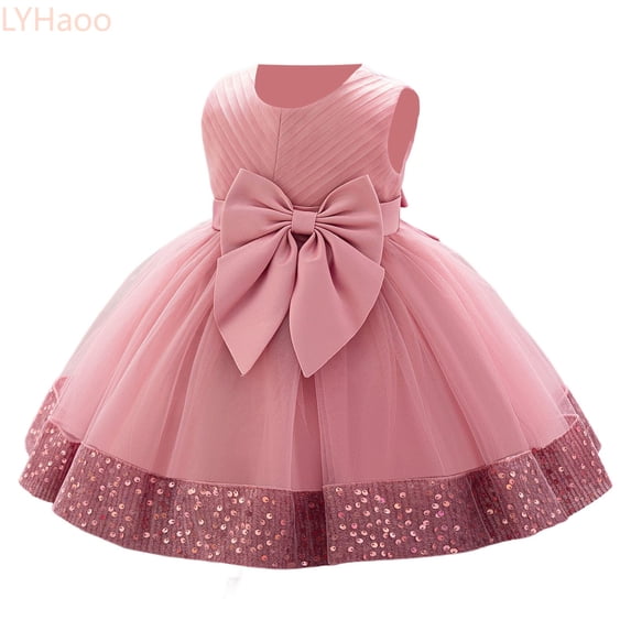 LYHaoo Girls Formal Dress Gown With Sequins And Lace Trim For Pageants Parties And,Casual Floral Dresses Sizes 12-18 Months Pink
