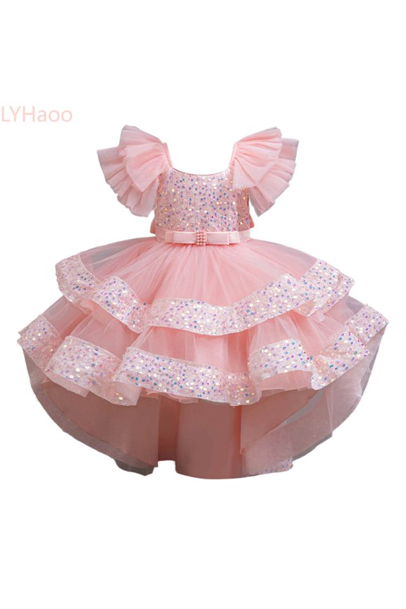 Girls Formal Dress With Skirt And Detachable Train For Girl Pageant Party Wedding Recital,Dresses for Girls Sizes 7-8 Years Pink